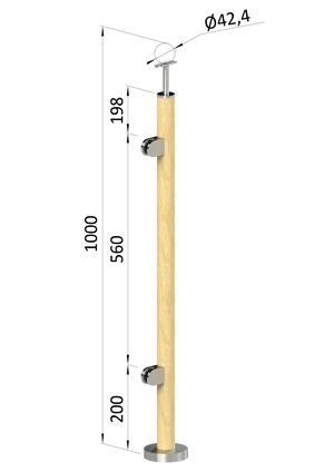 dřevěný sloup, vrchní kotvení, výplň: sklo, levý, vrch pevný (ø 42mm), materiál: buk, broušený povrch s nátěrem BORI (bezbarvý) - slide 0
