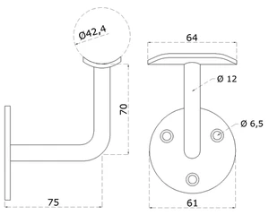 držiak madla na stenu na trubku ø 42.4mm, leštená nerez /AISI304 - slide 1