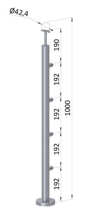 nerezový stĺp, vrchné kotvenie, 4 radový priechodný, vrch pevný (ø 42.4x2mm), brúsená nerez K320 /AISI316 - slide 0