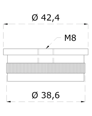 spodok držiaka madla (závit M8) na trubku ø 42.4mm, brúsená nerez K320 /AISI304 - slide 1