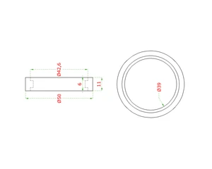 Přechod madla - prstenec, na dřevěné madlo ø 42,4mm, broušená nerez K320/AISI304 - slide 1