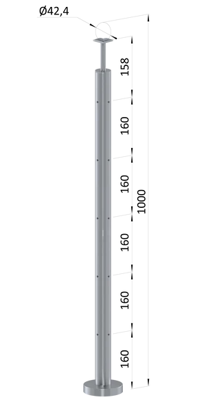 Nerezový stĺp, 5 radový M6, rohový:90°, vrch pevný - slide 0