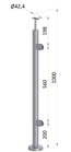 nerezový sloup, vrchní kotvení, výplň: sklo, pravý, vrch pevný, (ø 42.4x2mm), broušená nerez K320 /AISI304