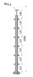 nerezový stĺp, vrchné kotvenie, 6 radový, rohový: 90°, vrch pevný (ø 42.4x2mm), brúsená nerez K320 /AISI304