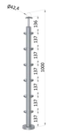 Nerezový sloup, vrchní kotvení, 6 řadový, rohový: 90°, vrch pevný (ø42,4x2 mm), broušená nerez K320 / AISI304