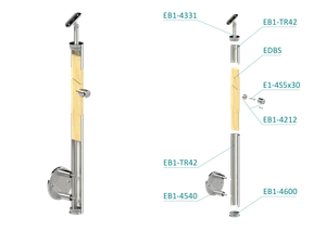 drevený stĺp, bočné kotvenie, 4 radový, priechodný, vonkajší, vrch nastaviteľný (ø 42mm), materiál: buk, brúsený povrch s náterom BORI (bezfarebný) - slide 1