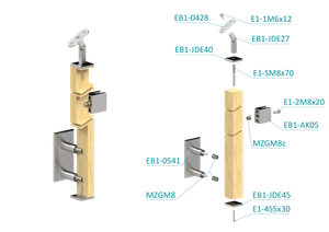 dřevěný sloup, boční kotvení, výplň: sklo, koncový, pravý, vrch nastavitelný (40x40mm), materiál: buk, broušený povrch s nátěrem BORI (bezbarvý) - slide 1