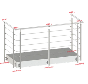 Nerezový sloup, boční kotvení, bez výplně, 5 řadový se závitem M6, vnitřní, vrch pevný, (ø 42.4x2mm), broušená nerez K320 /AISI304 - slide 2