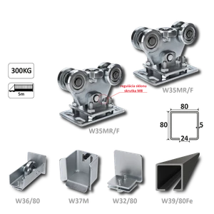 Samonosný systém 80x80x5 mm pro posuvné brány do 300 kg / 5 m průjezd (W39/80Fe 6 m černý profil, 1x W-SET80/F) - slide 1