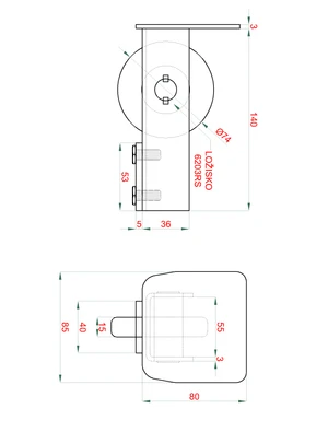 Náběhové kolečko samonosné brány pro profil 80x85x5mm - slide 2