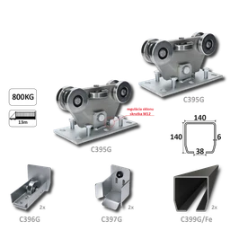 GRANDE-Klasik samonosný systém 140x140x6 mm pro posuvné brány do 800 kg / 13 m otvor (C399G/Fe 2x 6 m černý profil, C395G 2ks, C396G 2ks, C397G 2ks), běžný provoz