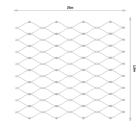 Nerezová lanková síť, 1,0x25 m (šxd), oko 60x104 mm, průměr lanka 2 mm, AISI316