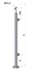 Nerezový sloup, vrchní kotvení, výplň: sklo, pravý, vrch nastavitelný (ø 42,4x2 mm), broušená nerez K320 / AISI304