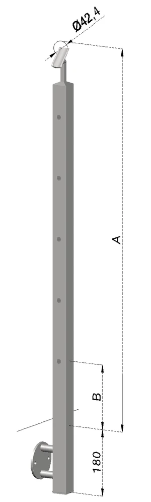 Nerezový sloup, boční kotvení, 5 děrový koncový, levý, vrch nastavitelný, (40x40 mm), broušená nerez K320 / AISI304 - slide 0
