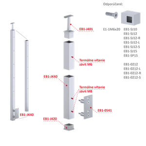 Nerezový sloup, boční kotvení, 5 řadový M6, vnitřní, vrch pevný - slide 1