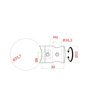 Držiak tyče ø 10mm na trubku ø 33.7mm (30x22mm), brúsená nerez K320 /AISI304 - slide 1