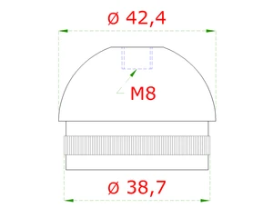 Spodek držáku madla na trubku ø 42,4 mm, se závitem M8, broušená nerez K320 / AISI304 - slide 1