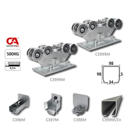 MEDIO-9 samonosný systém 98x98x5mm posuvnej brány do 500kg/8,5m otvor (C399M/Zn 1x6m pozinkovaný profil, C3999M 2ks, C396M 1ks, C397M 1ks, C398M 1ks), intenzívna prevádzka