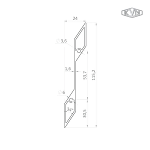 1,6 mm tlustý profil na výplň 115,2x24x6000 mm, materiál EN AW-6060 T66, přírodní hliník bez povrchové úpravy, cena za KUS - slide 3