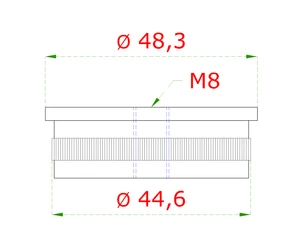 Spodek držáku madla (závit M8) na trubku ø 48,3 mm, broušená nerez K320 / AISI304 - slide 1