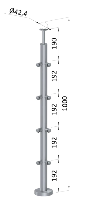 nerezový stĺp, vrchné kotvenie, 4 radový rohový: 90°, vrch pevný (ø 42.4x2mm), leštená nerez /AISI304 - slide 0