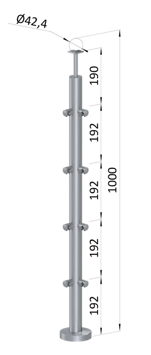 nerezový stĺp, vrchné kotvenie, 4 radový rohový: 90°, vrch pevný (ø 42.4x2mm), leštená nerez /AISI304 - slide 0