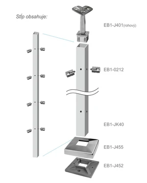 Nerezový sloup, vrchní kotvení, 4řadový rohový - slide 3