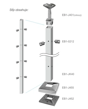 Nerezový sloup, vrchní kotvení, 4 řadový rohový, vrch pevný, (40x40 mm), broušená nerez K320 / AISI304 - slide 3