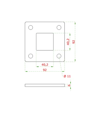Kotevní deska (92x92mm), otvor: 40.2x40.2mm, broušená nerez K320 / AISI304 - slide 1