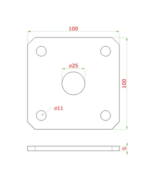 Kotevní deska navařovací k nastavitelným pantům (100x100x5 mm), otvor ø 25 mm, broušená nerez / AISI304 - slide 1