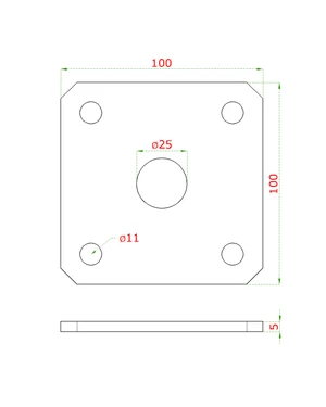kotviaca platňa naváracia k nastavit. pántom (100x100x5mm) , otvor ø 25mm, brúsená nerez /AISI304 - slide 1