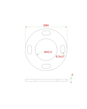 Kotvící plotna (ø 80mm) na trubku ø 42.4mm (otvor ø42.5mm), bez povrchové úpravy /AISI304 - slide 1