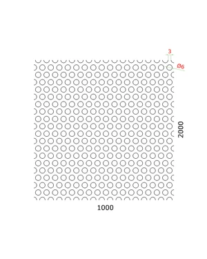 Děrovaný plech kruhový přesazený Fe, otvor: ø 6.0 mm, rozteč: 9.0 mm, (1000x2000x1,5 mm) - slide 1