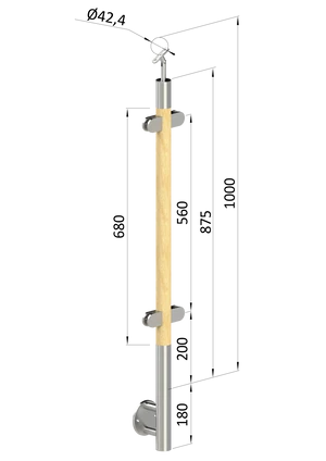 drevený stĺp, bočné kotvenie, výplň: sklo, priechodný, vrch nastaviteľný (ø 42mm), materiál: buk, brúsený povrch bez náteru - slide 0
