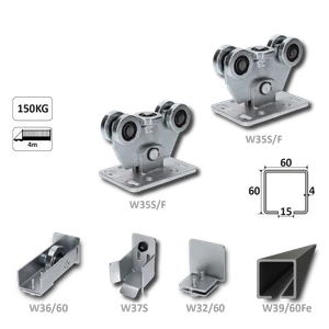 samonosný systém 60x60x4mm posuvnej brány do 150kg/4m otvor (W39/60Fe 6m čierný profil, 1x W-SET60/F) - slide 0