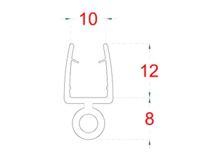 Plastové tesnenie na sklo 10mm, medzi sklenené dvere a stenu alebo podlahu, 2200mm - slide 1