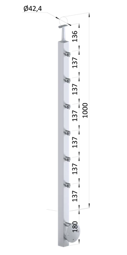 Nerezový sloup, boční kotvení, 6řadový průchozí, vnitřní
