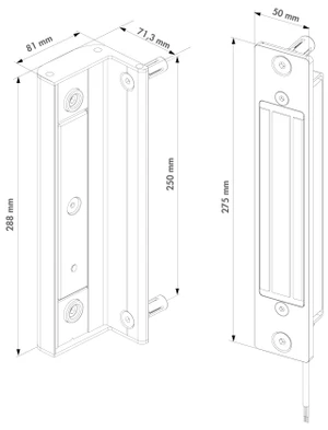 LOCINOX® B-MAG-2500 zapustený prídržný elektromagnet s dorazovou lištou, blokácia v ťahu 2500N, pre krídlové bránky - slide 1