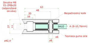 Svorka skla na trubku ø 42.4mm (63x45x27mm) pre sklo 6-10.76mm,, brúsená nerez K320 /AISI304, balenie neobsahuje gumičky na sklo - slide 3