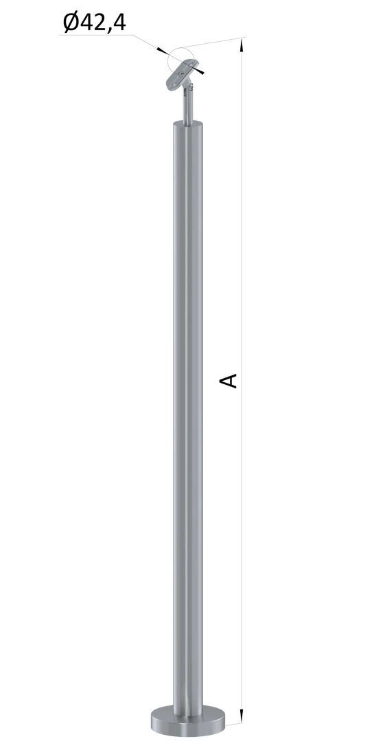 nerezový stĺp, vrchné kotvenie, bez výplne, vrch nastaviteľný (ø 42.4x2mm), brúsená nerez K320 /AISI304