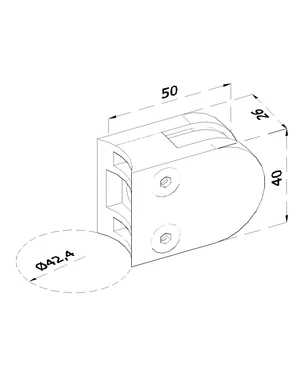 Svorka skla na trubku ø 42.4mm (50x40x26mm) pre sklo 6-10.76mm, brúsená nerez K320 /AISI316, balenie neobsahuje gumičky na sklo - slide 1