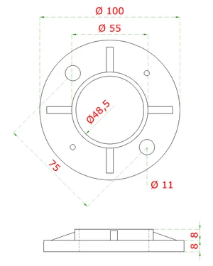 Příruba na trubku ø 48,3 mm (ø 100 /8,8 mm), broušená nerez K320 / AISI304 - slide 1