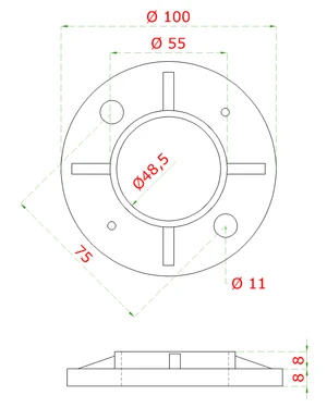 Příruba na trubku ø48.3 mm (ø100 /8.8mm), broušená AISI304 - slide 1
