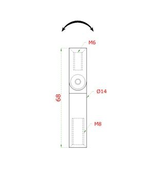 Čap s kĺbom (vnútorný závit M8x25mm / vnútorný závit M6, ø 14mm, L:68mm), brúsená nerez K320 /AISI304 - slide 1