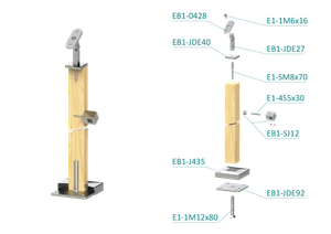 drevený stĺp, vrchné kotvenie, 5 radový, priechodný, vrch nastaviteľný (40x40mm), materiál: buk, brúsený povrch s náterom BORI (bezfarebný) - slide 1