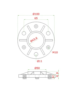 Nastaviteľná príruba na trubku ø 42.4mm (ø 100/8-15mm),  nerez K320 /AISI304 - slide 1