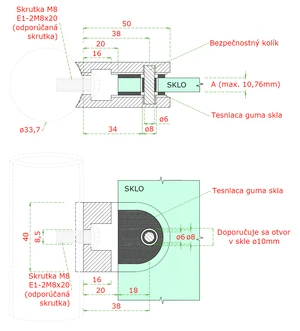 Svorka skla na ø33.7mm, sklo 6-10.76mm, brúsená AISI304 - slide 4