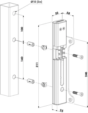 LOCINOX® povrchový elektrozámok SF pre krídlové brány, funkcia FAIL CLOSE, blokácia v ťahu 300 KG, pre profil 40 - 60mm, eloxovaný hliník - slide 2