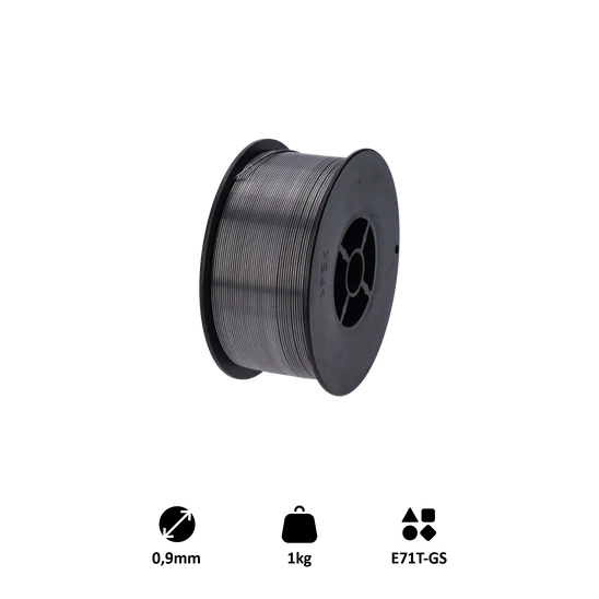 drôt zvárací FLUX - 0.9mm, 1kg, Metóda: MIG (Flux / FCAW) , Priemer cievky: 100 mm , Vnútorný priemer: 17 mm