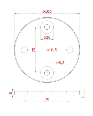 Deska na boční kotvení sloupu (ø 100x6mm) broušená nerez K320 / AISI304 - slide 1